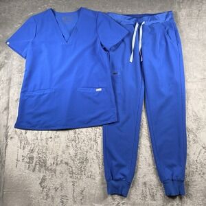 FIGS Scrub Set Royal Blue Womens Sz S Casma 3-Pocket Top & Zamora Jogger Pants